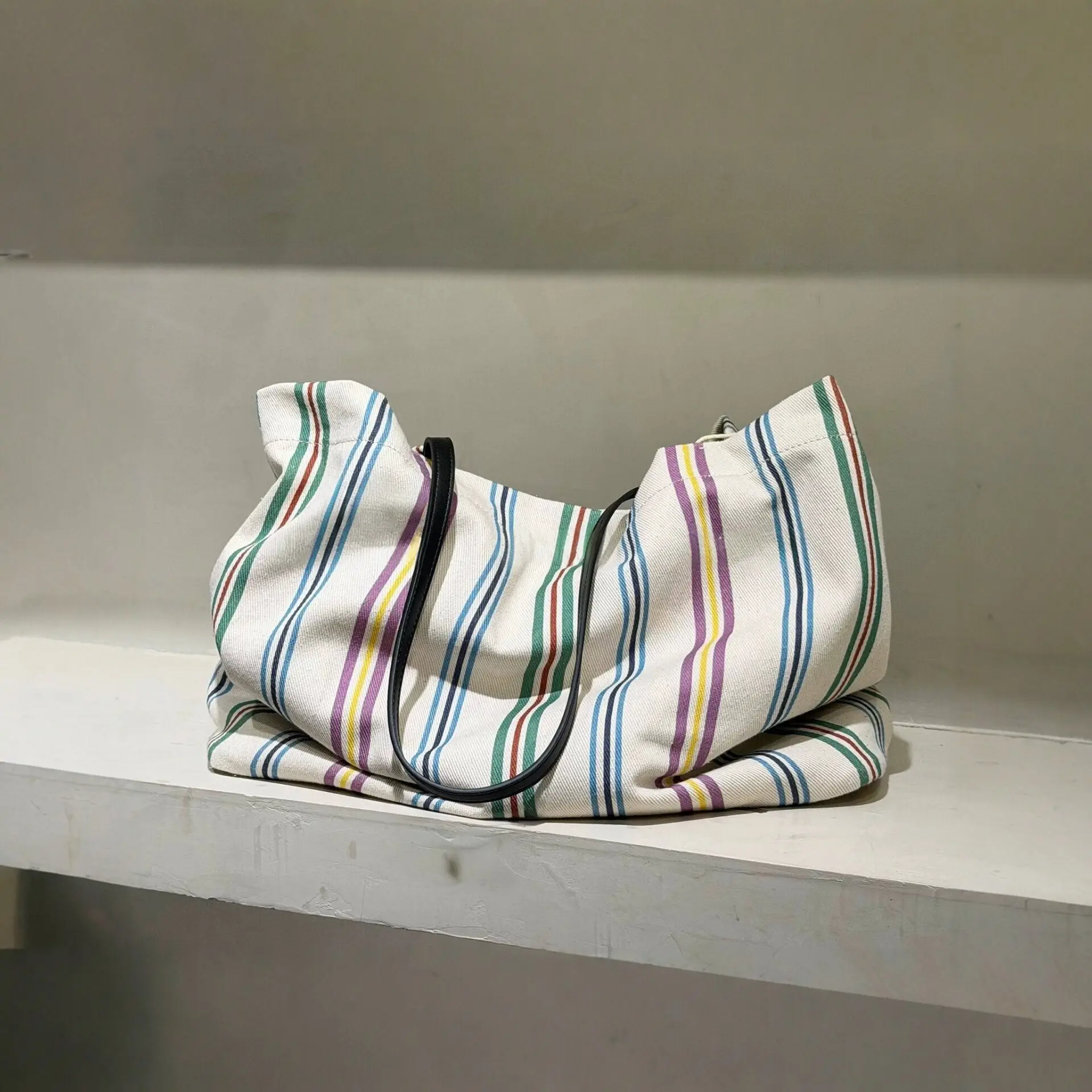 Color-striped Cotton-linen Canvas Bag