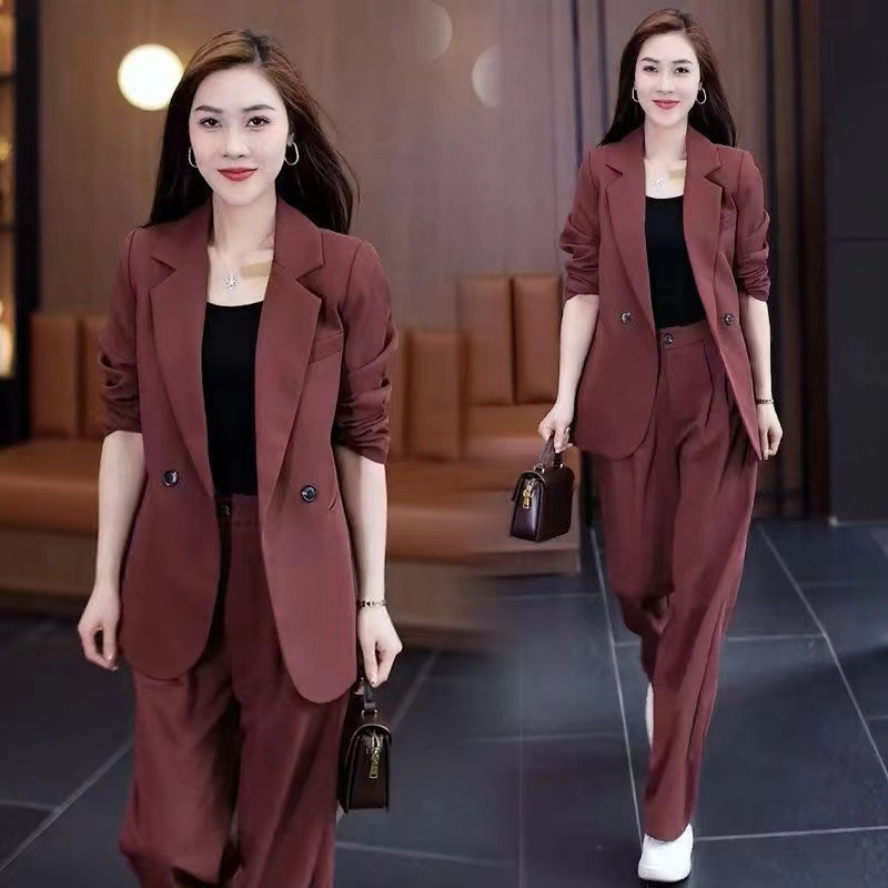 Loose, Slimming Casual Blazer And Wide-Leg Pants Two-Piece Set