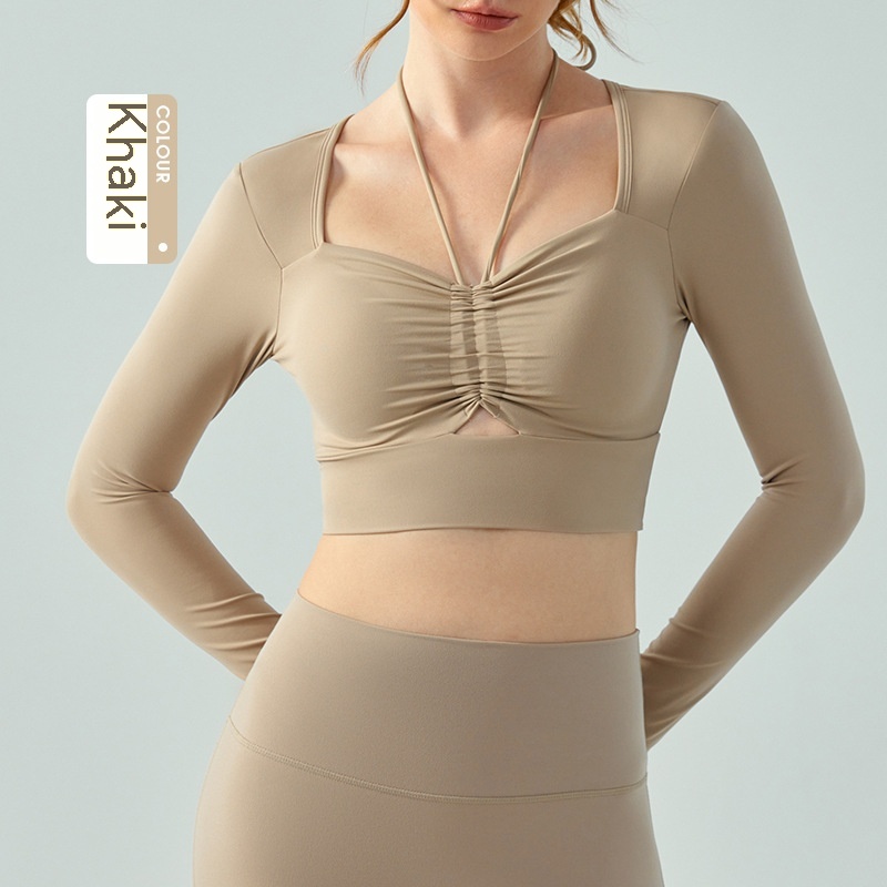 Women's Fashion Drawstring Ruffle Sports Long Sleeve With Chest Pad