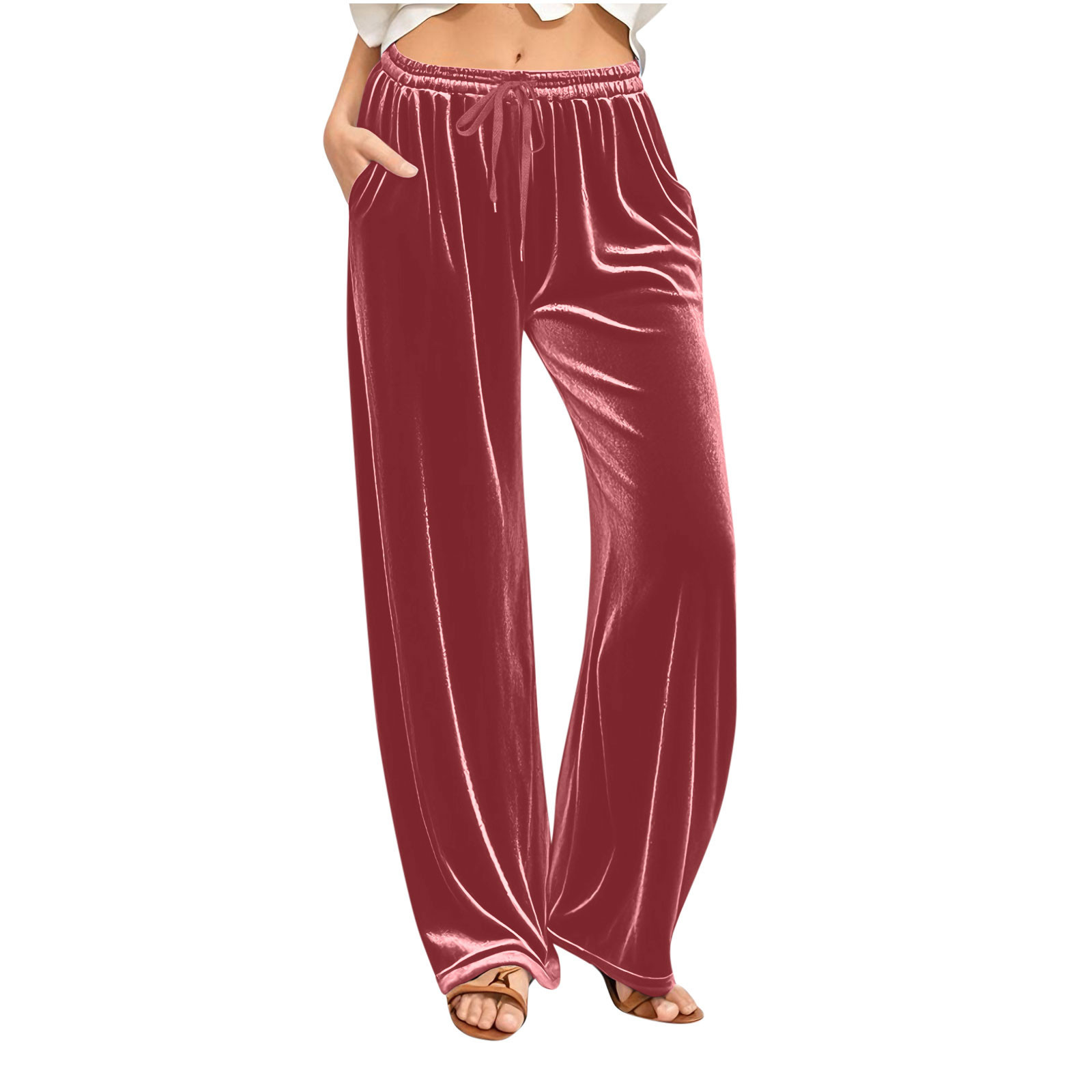 Women's Swan Sweat Pants Waist Drawstring Jogging Wide Leg Pants
