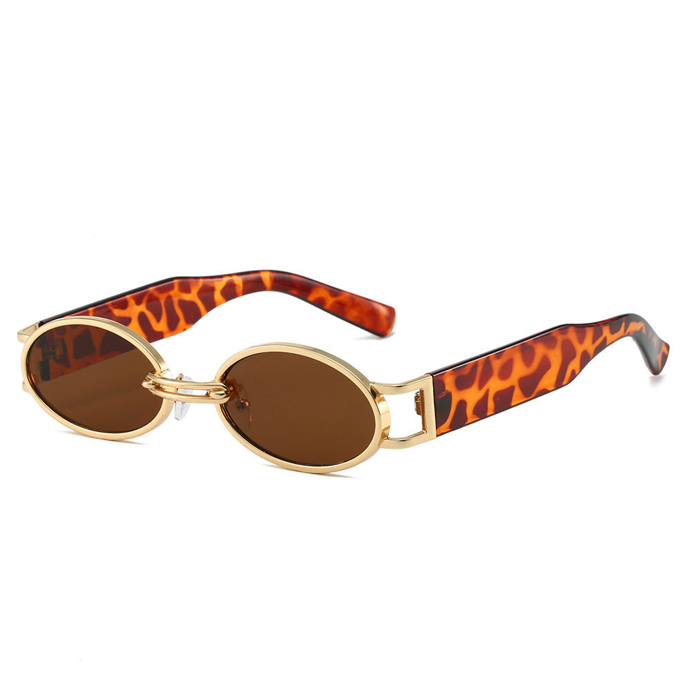 Metal Oval Vintage Sunglasses Street Shooting Holiday Golden Frame Hawksbill Leg Tea - Shop at LoveMi