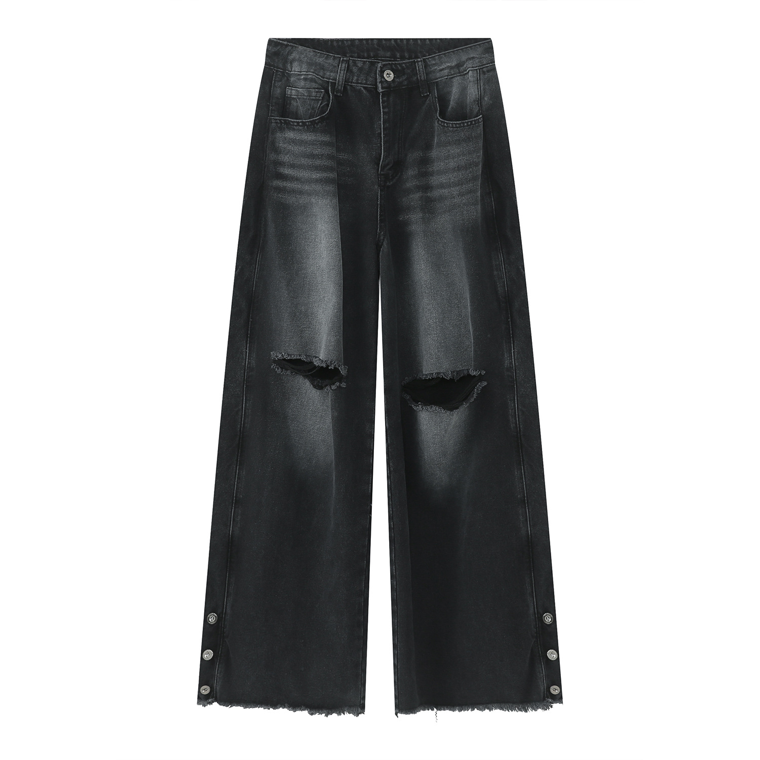 Casual Korean Style Denim Trousers Loose Mop Ripped