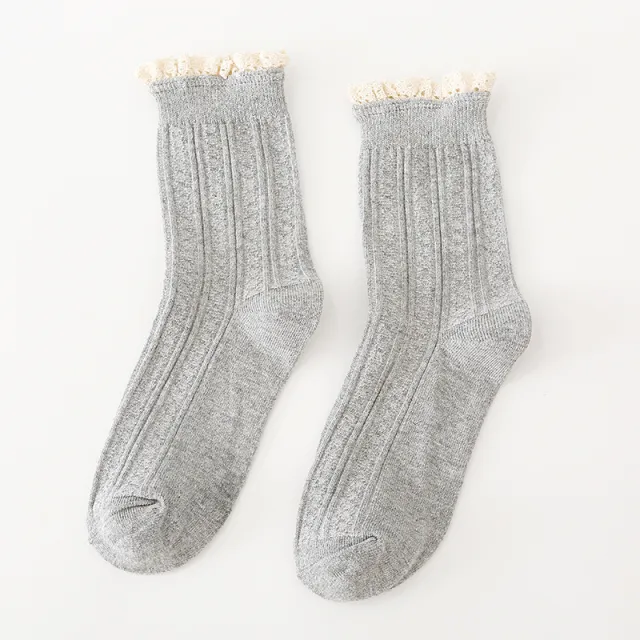 Autumn And Winter Socks Women's Japanese College Style Lace Light Gray - Shop at LoveMi