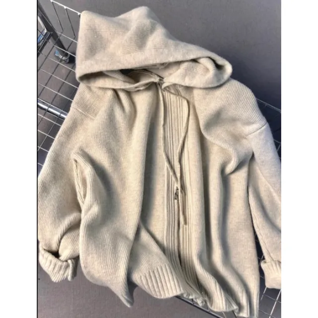 Autumn And Winter Loose Thickened Gray Hooded Sweater Coat Women Apricot - Shop at LoveMi