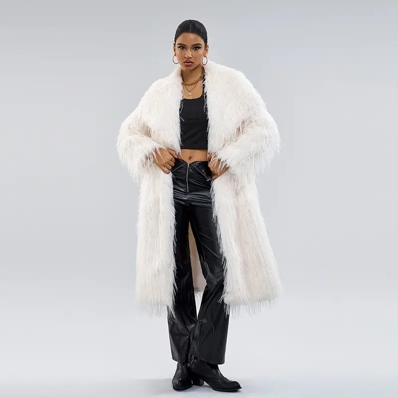 Collar Artificial Fur Top Coat Long style