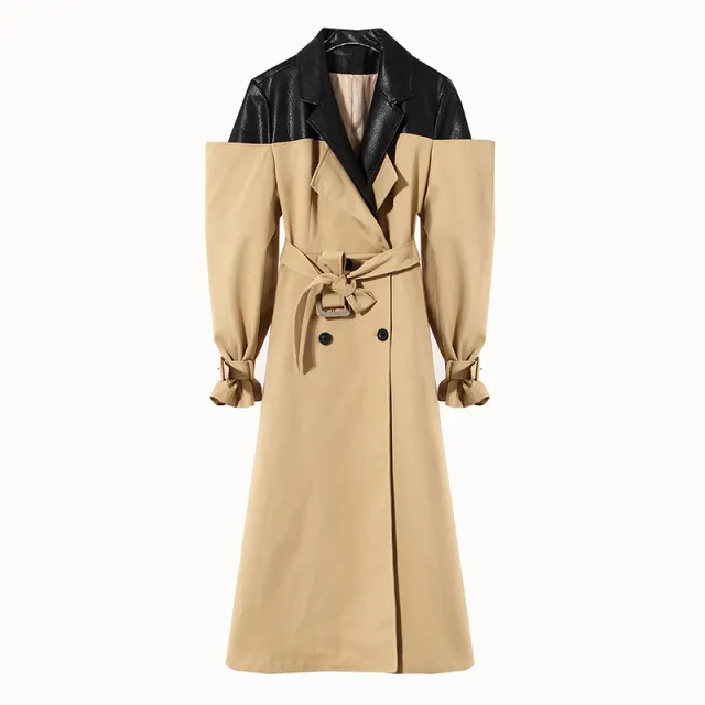 Women's Double Breasted Overknee Coat Khaki Black - Shop at LoveMi