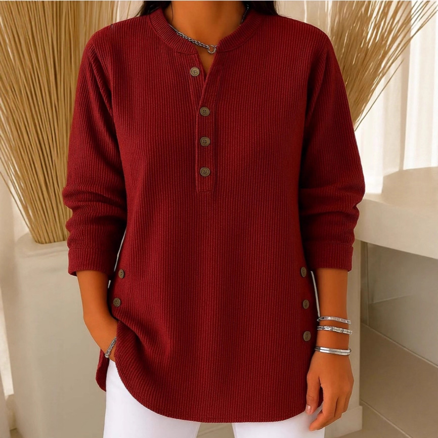 V-neck Buttons Sweater Fashion Casual Solid Color Long-sleeved Tops Women's Blouse T-shirt Clothing - Image 8