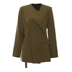Irregular Cutting Heavy Industry Corns Waist-tight Suit Jacket - Khaki Green - View 1