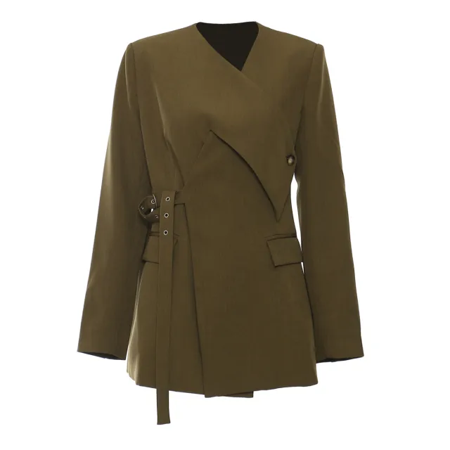 Irregular Cutting Heavy Industry Corns Waist tight Suit Jacket Khaki Green - Shop at LoveMi