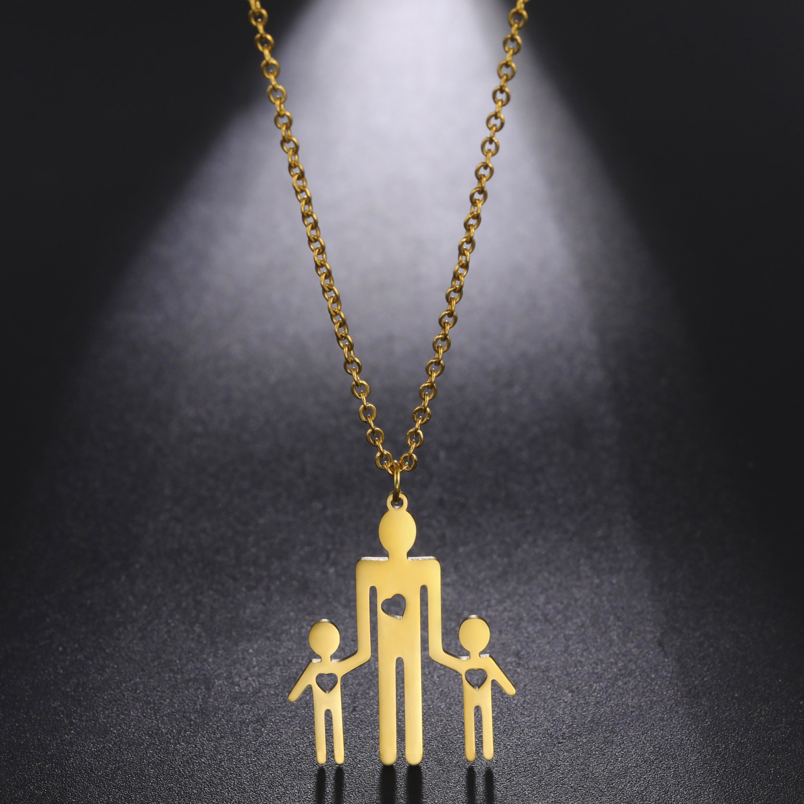 Family Series Titanium Steel Ornament Cut One Large Two Small 304 Material Stainless Steel Necklace