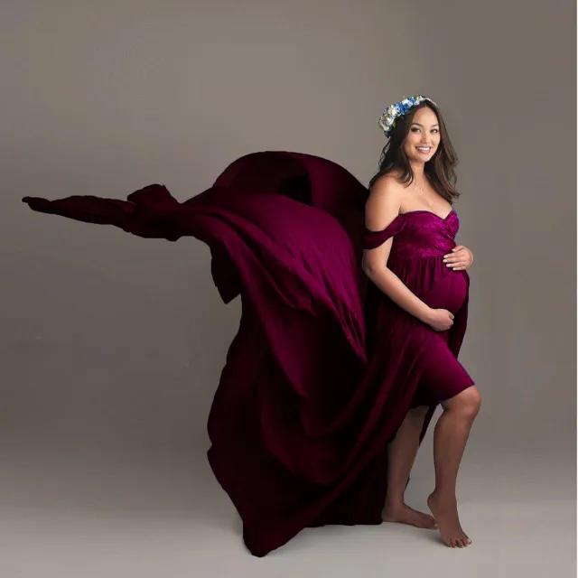 Women's Mercerized Cotton With Chiffon Pregnant Dress Wine Red - Shop at LoveMi