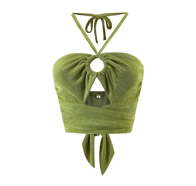 Close fitting Bustier Slim Sexy Wrap Top Green - Shop at LoveMi