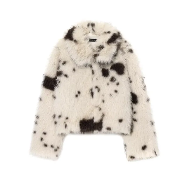 Artificial Fur Animal Pattern Coat For Women Black Coffee Color - Shop at LoveMi