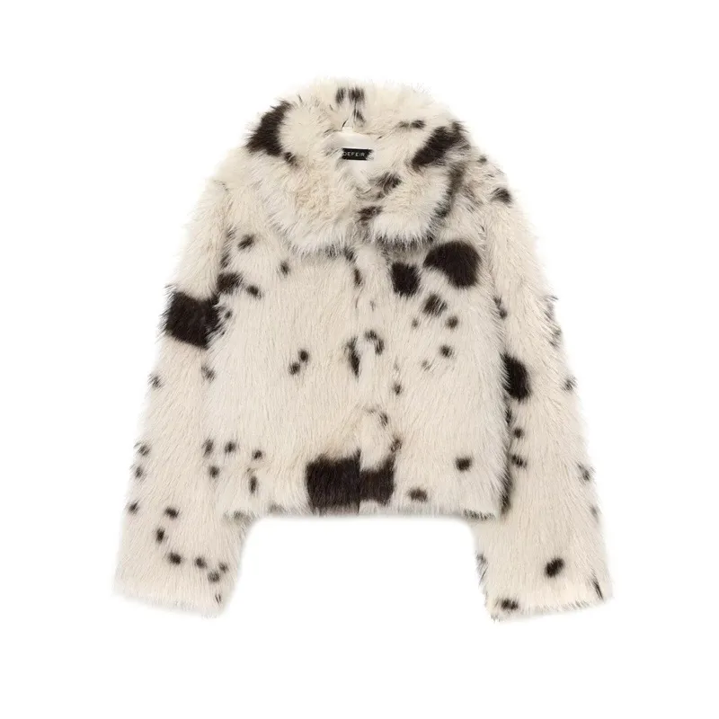 Artificial Fur Animal Pattern Coat For Women - Black Coffee Color
