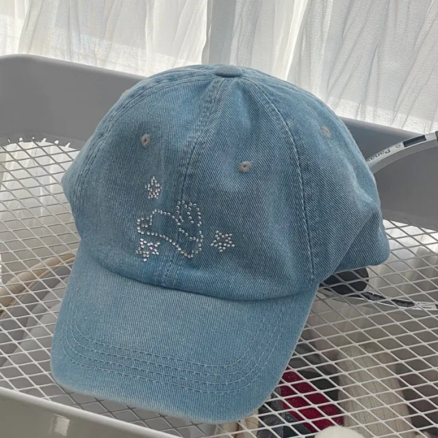 Summer Denim Blue Rhinestone XINGX Baseball Hat Blue - Shop at LoveMi