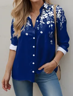 New Solid Colour Flower Branch Classical Elegant Printing 3D Digital Loose Cardigan Women's Long-sleeved Blouse - B25Sltha240211X-L - View 1