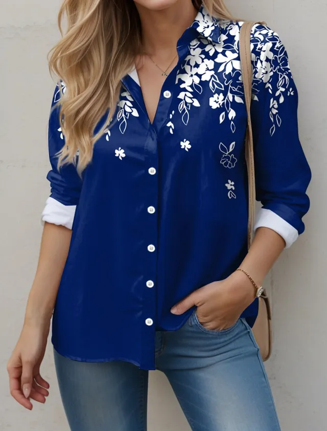 New Solid Color Flower Branch Classical Elegant Printing 3D Digital Loose Cardigan Women's Long sleeved Blouse B25Sltha240211X 4Xl - Shop at LoveMi