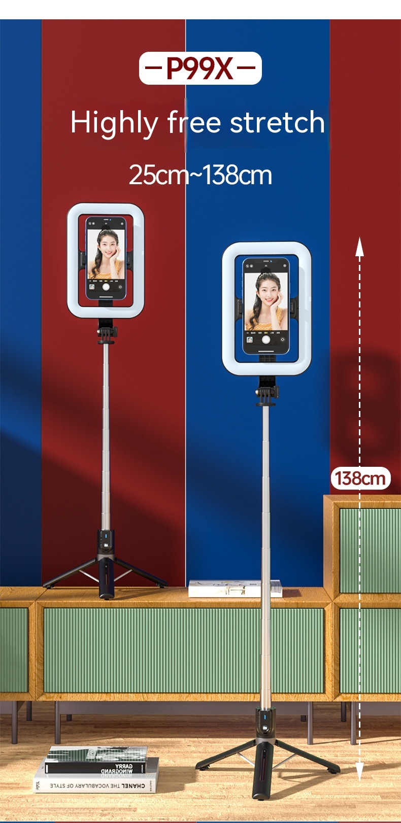 8-inch Beauty Fill Light Selfie Stick Bluetooth Remote Control Integrated Outdoor Floor Live Tripod - Image 16