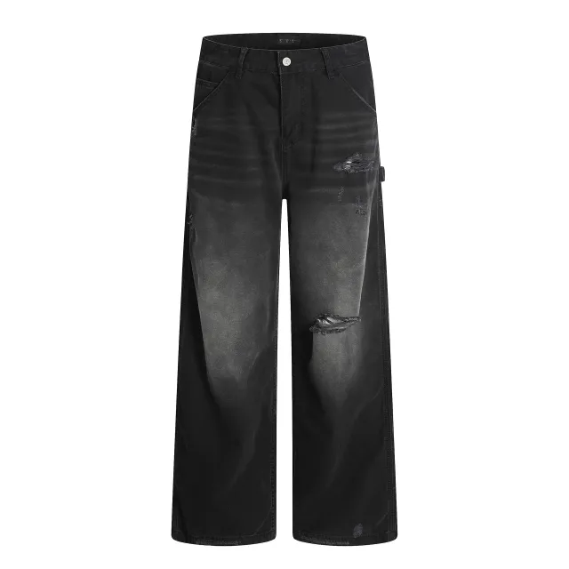 American Retro Tattered Jeans Jeans Black - Shop at LoveMi