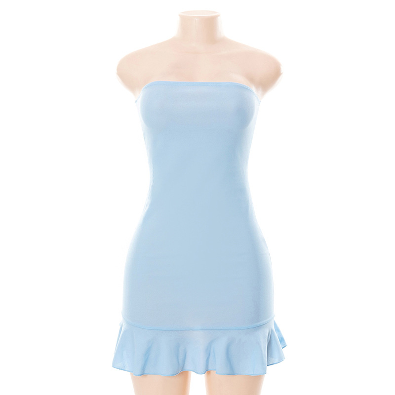 Solid Color Pleated Sheath Short Dress Blue - Shop at LoveMi