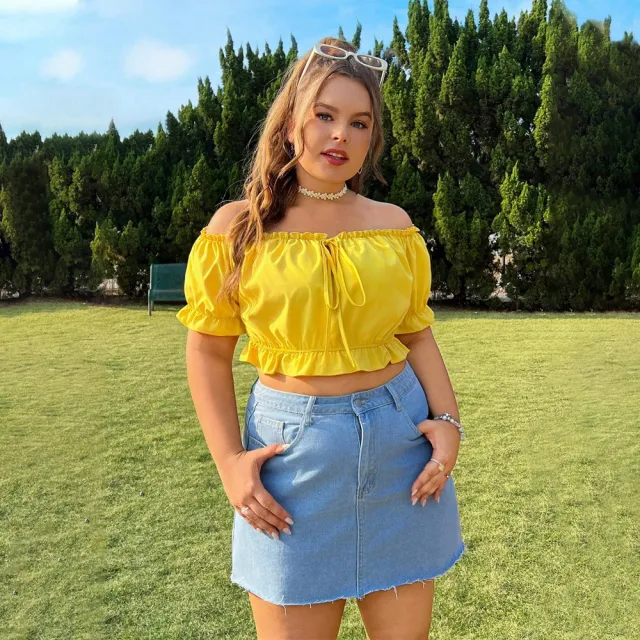 Fashion Women's Short Crop Summer Shirt Sleeve Sexy Off shoulder T shirt Yellow - Shop at LoveMi
