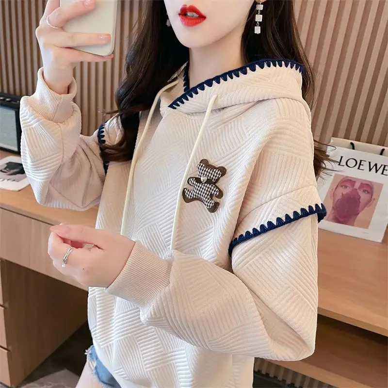 Hooded Sweatshirt Womens Faux Two-piece Top Coat