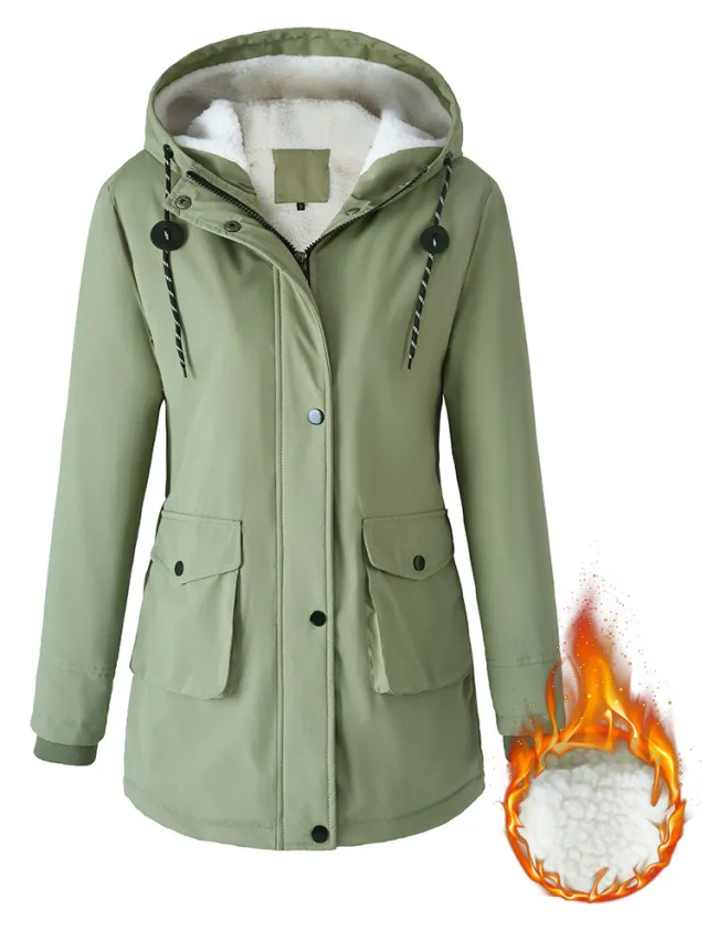 European Size Thickened Velvet Cotton Clothes Female Casual Hooded Coat Olive - Shop at LoveMi