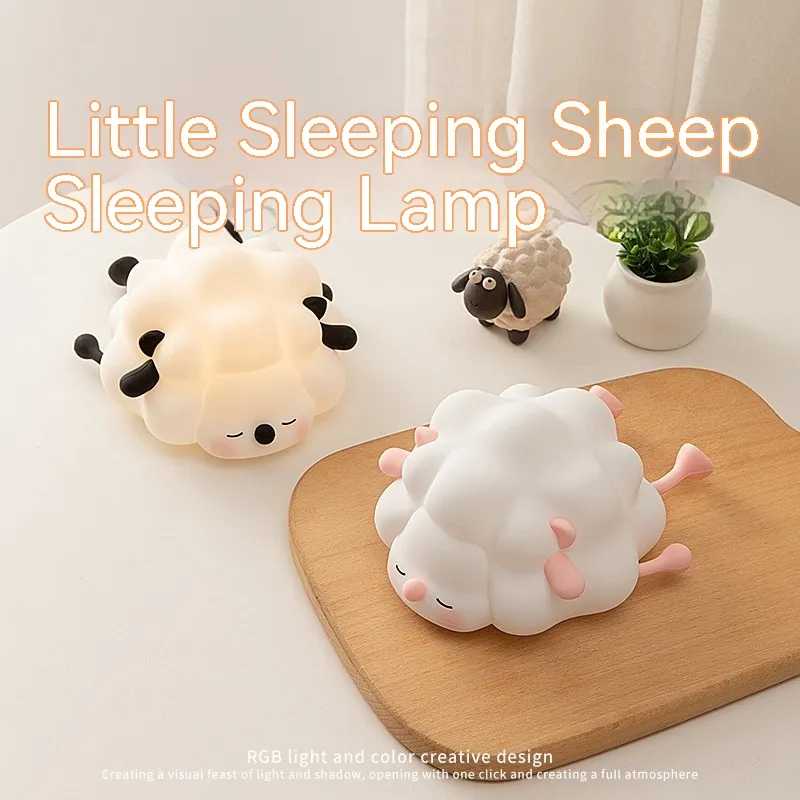 Cute Silicone Night Lights Sheep Cartoon Bedroom Lamp For Children's Room Decor Rechargeable Timing Dimming Sleep Night Light – image 6