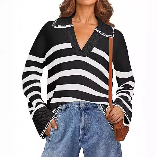 Women's V-neck Pullover Leisure Knitted Top