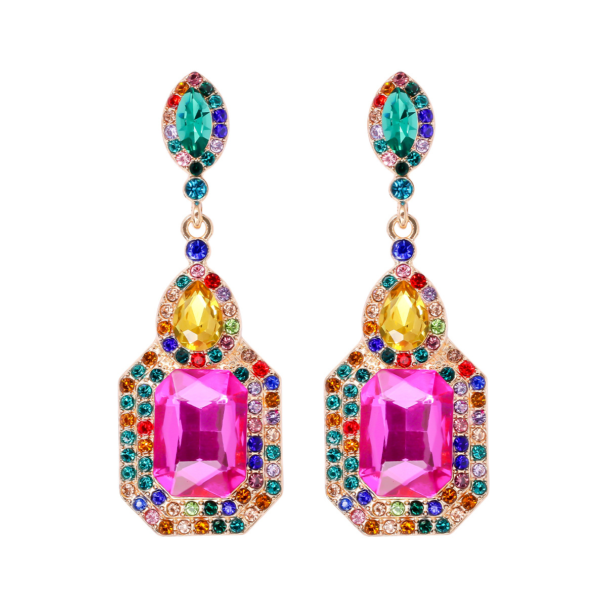 Geometric Colorful Crystals Inlaid Earrings Vintage Earrings