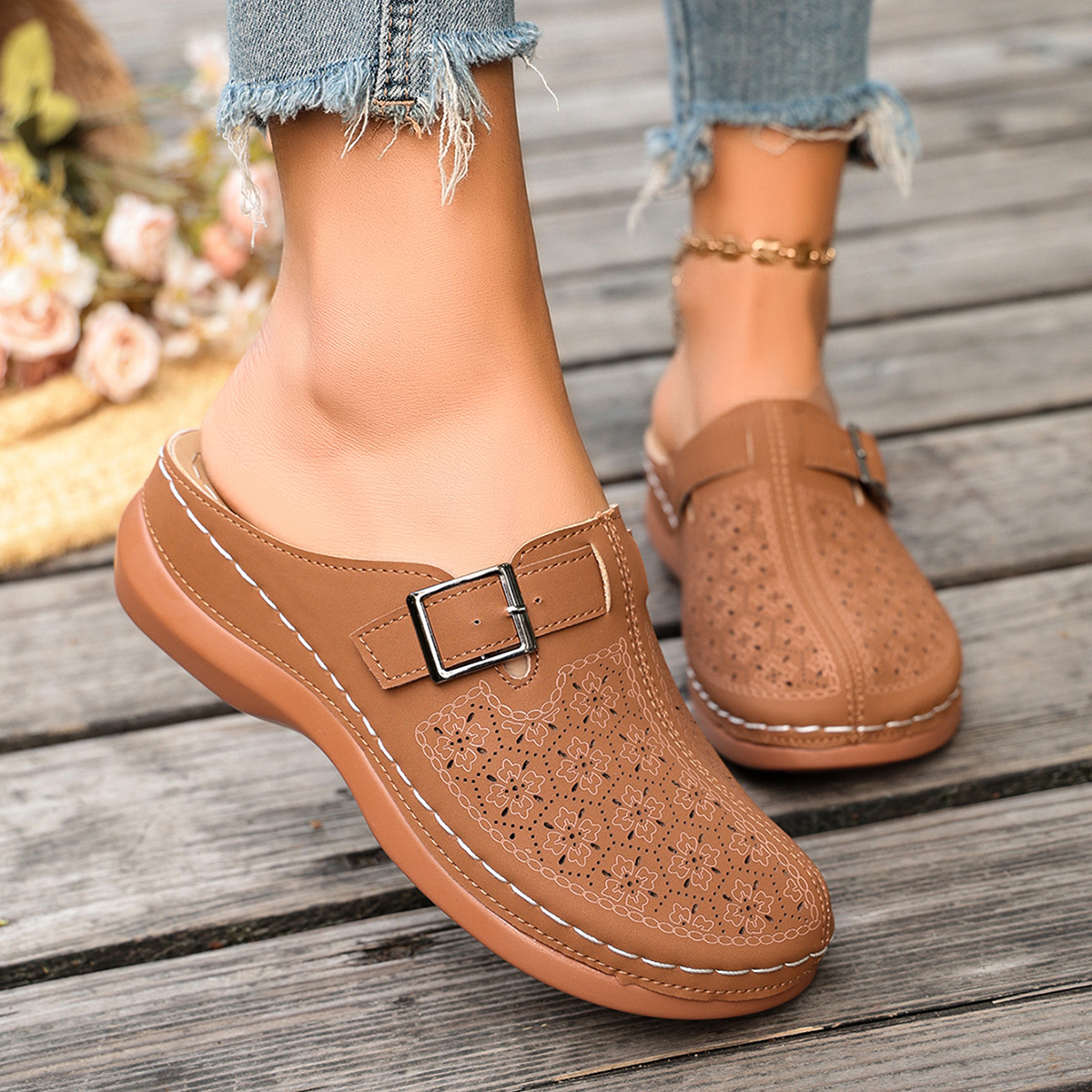 Women's Plus-Size Closed-Toe Flat Casual Slide Sandals For Export
