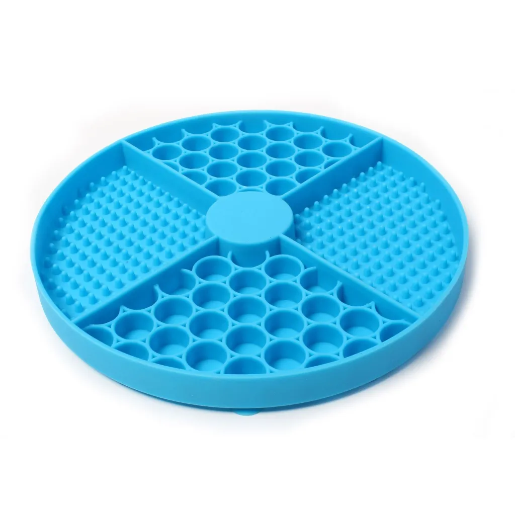 Silicone Pet Licking Mat For Going Out - Round Licking Mat Blue
