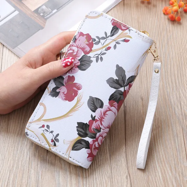 Women's Long Wallet Printed Single pull Mobile Phone Bag Clutch Red - Shop at LoveMi
