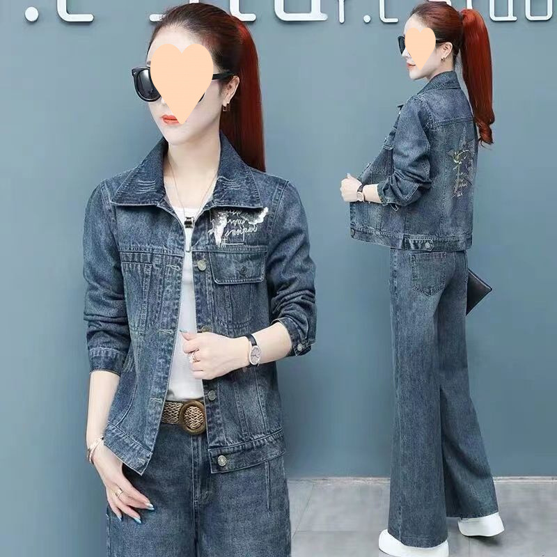 Autumn Denim Suit Women's Spring And Autumn New Top Jeans Two-piece Set