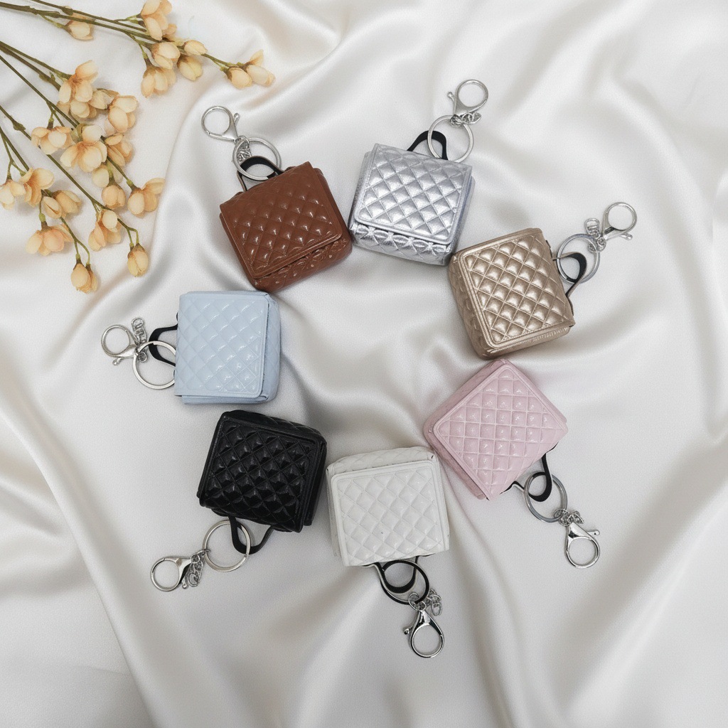 Husă matlasată din piele pentru căști, în stil Chanel, portmoneu, accesoriu pentru geantă DIY și breloc