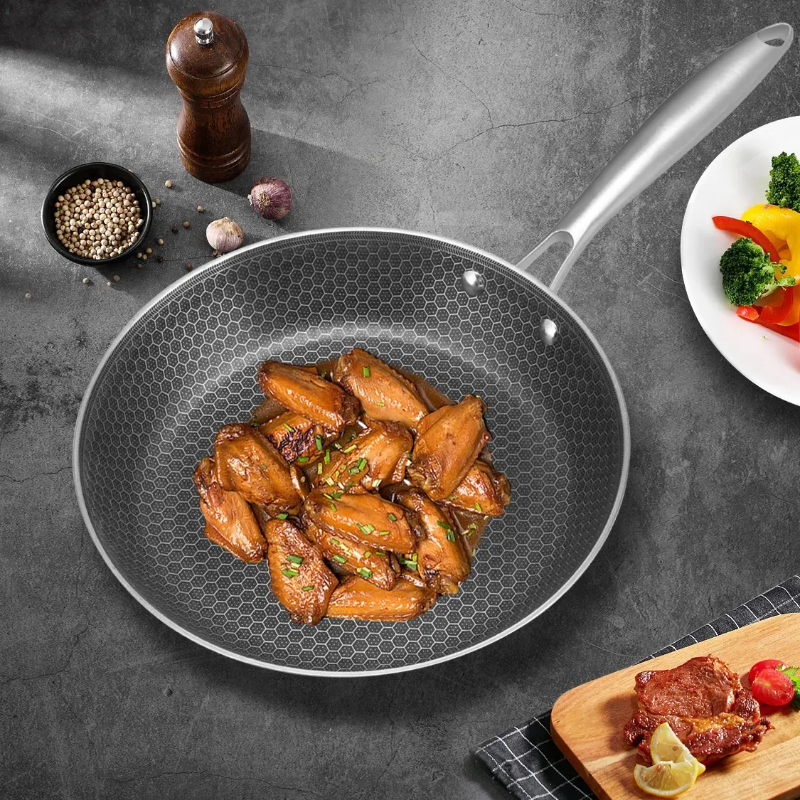 304 Stainless Steel Egg Fryer Stir-Fry Wok