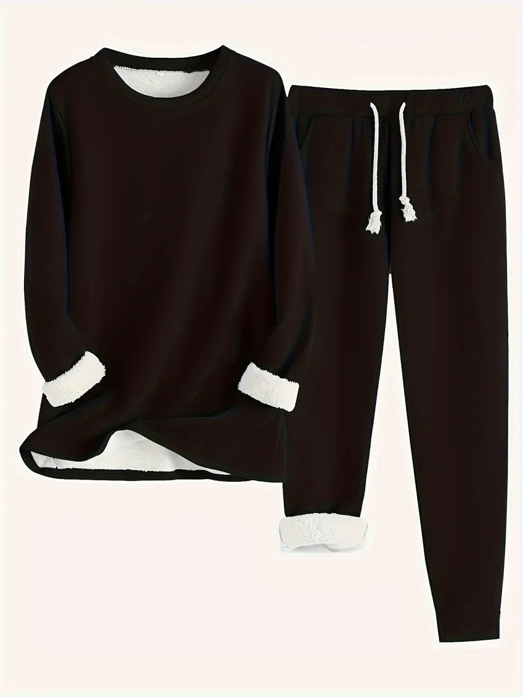 Solid Color Casual And Comfortable Thermal Quilted Homewear Suits - Black
