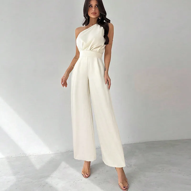 Fashionable And Chic Off-shoulder Sleeveless Jumpsuit - White