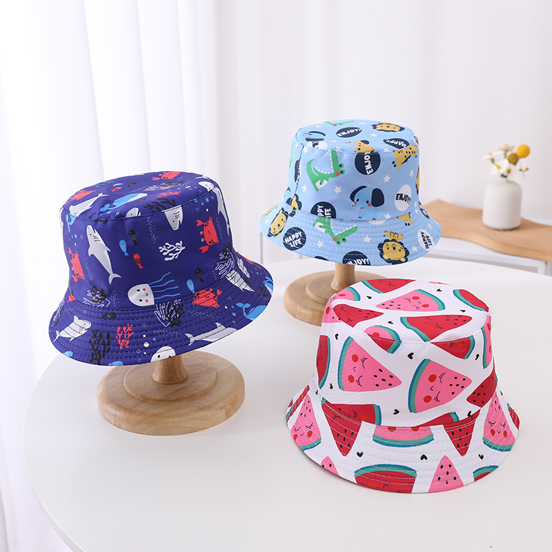 Childrens Double-Sided Flat-Brim Sun Bucket Hat