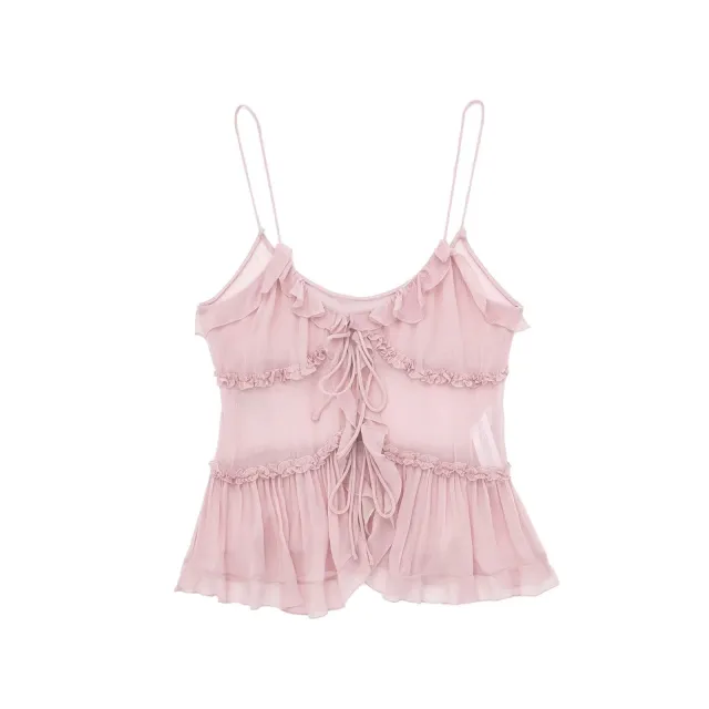 Women's Translucent Laminated Decoration Camisole Pink - Shop at LoveMi