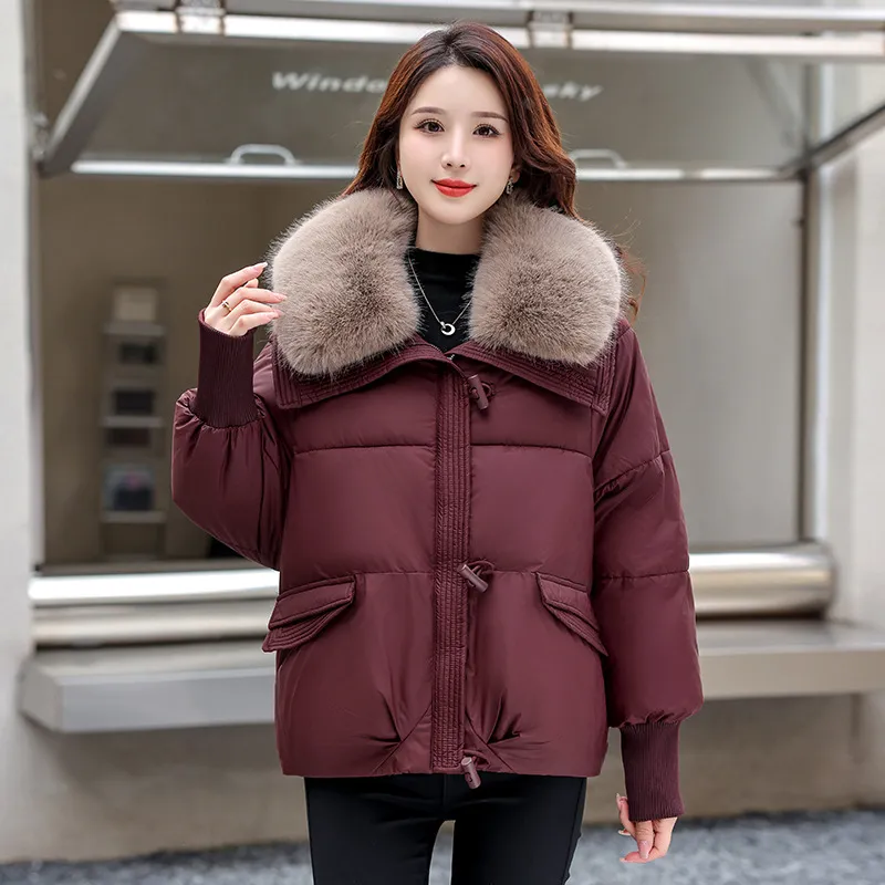 Women's Korean-style Loose Lapels Bread Coat - Red