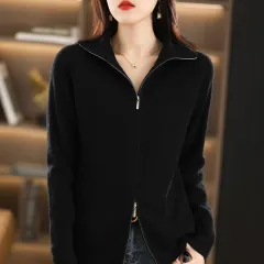 Knitted Cardigan Women's Long-sleeved Sweater - Black - View 1