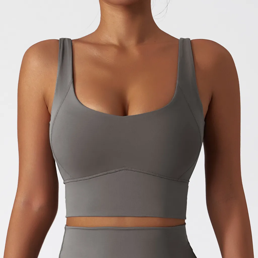 Running Sports Quick-drying Nude Feel Yoga Push Up Bras Shockproof Fitness Vest - Extreme Gray