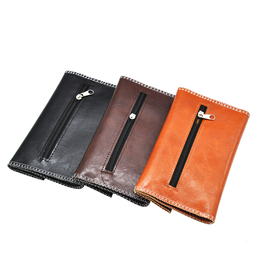 Title 14, Tri-Fold Leather Cigarette Bag With Zipper. Sec...