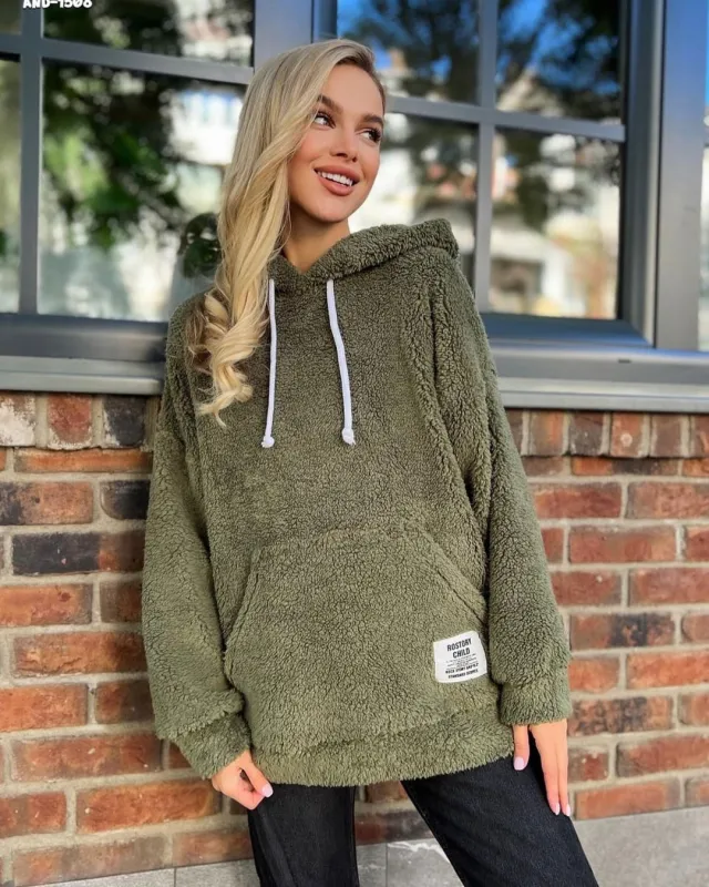 European And American Flannel Loose Long sleeved Pullover Green - Shop at LoveMi