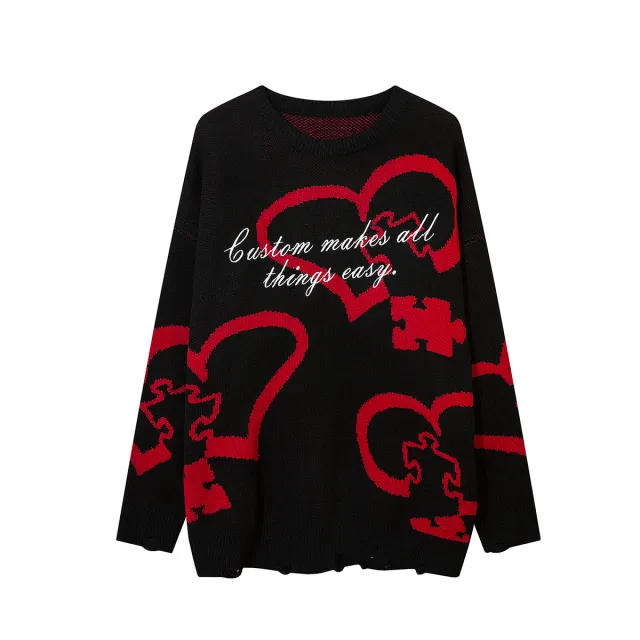 Dark American Sweater Heart Graffiti Sweater Black - Shop at LoveMi