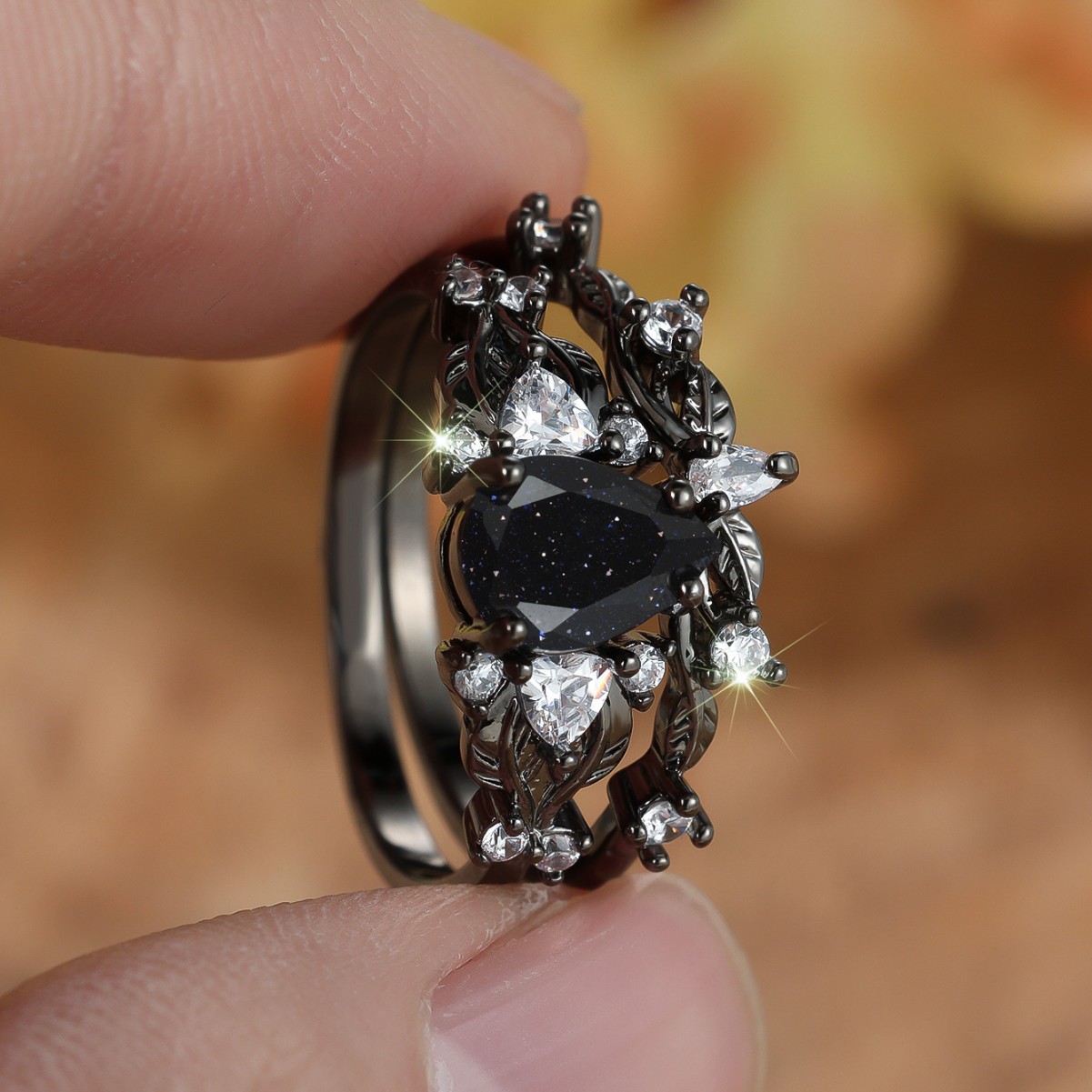 Blue Goldstone Water Drop Ring