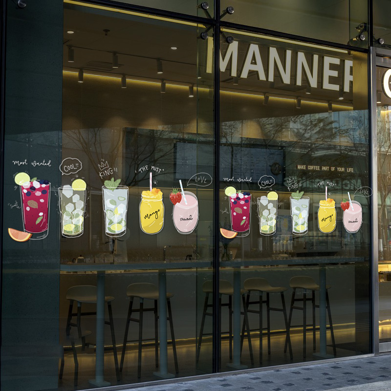 Milk Tea Shop Decoration Decoration Glass Doors Stickers