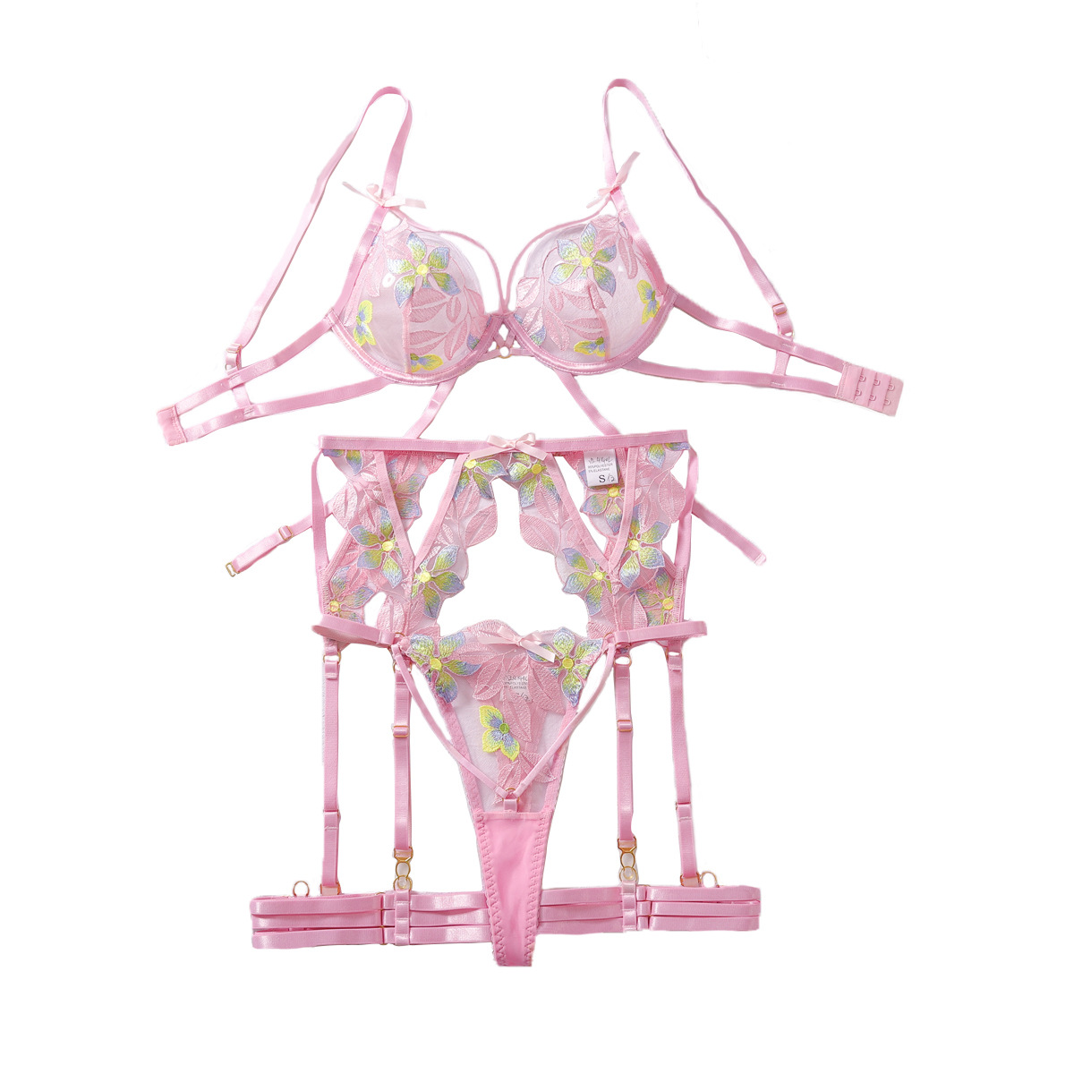 Embroidery Push Up Sexy Cutout Bra Set