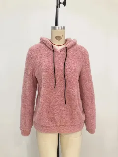 Fashion Tops Women's Double-sided Velvet Solid Colour Hooded Pullover Sweater - Ql23887 Peach Colour-S - View 1